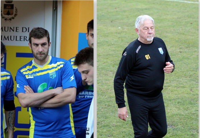 Foto: il Piedimulera prosegue la marcia: a sinistra il bomber Alessandro Elca, a destra l'allenatore Marco Poma